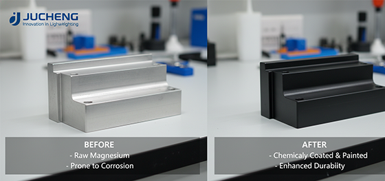 magnesium part before and after coating