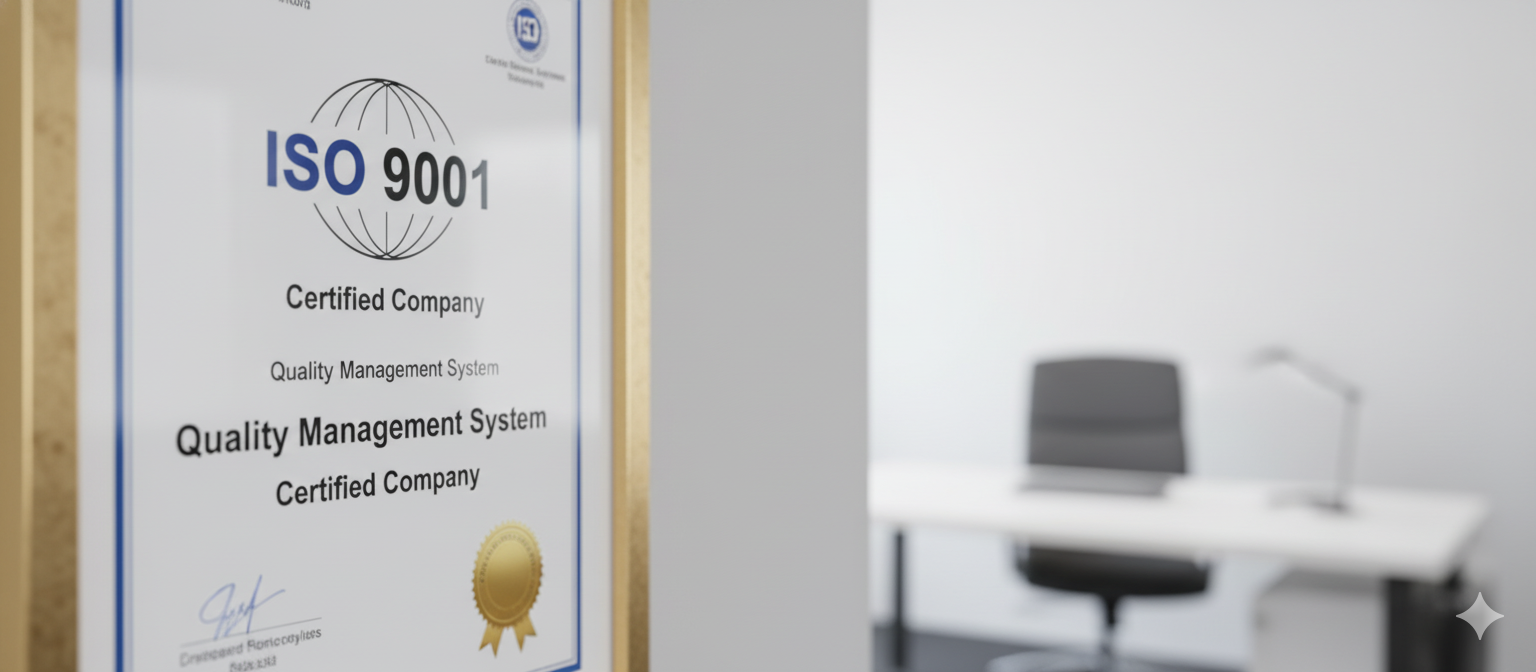ISO 9001 certificate on wall