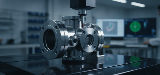 cmm probe verifying physical tolerances on complex aerospace parts