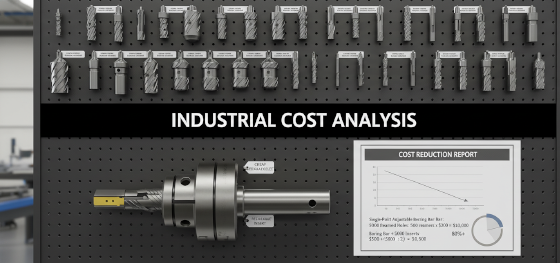 Cost comparison board evaluating expensive custom reamers against economical single-point adjustable boring bars
