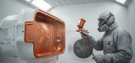 spraying conductive copper shielding paint inside plastic clinical enclosures