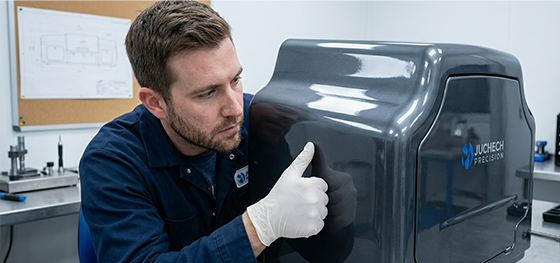 tactile inspection of high fidelity painted hardware at a custom molding factory