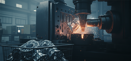 automated trim press removing excess flash from metal castings