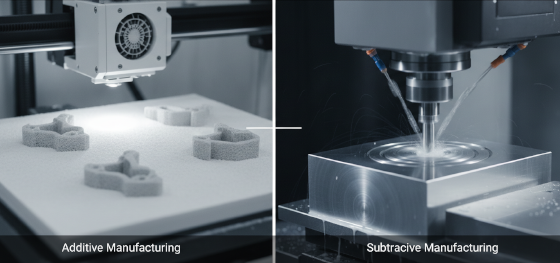 comparing industrial additive printing and subtractive milling techniques