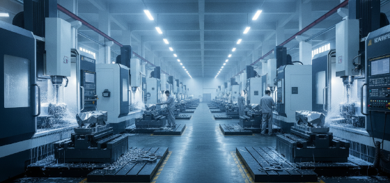 Heavy CNC milling center violently carving solid steel billets for durable engineering testing models