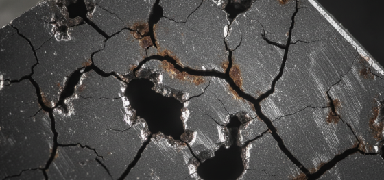 microscopic view of severe internal porosity causing metal cracks
