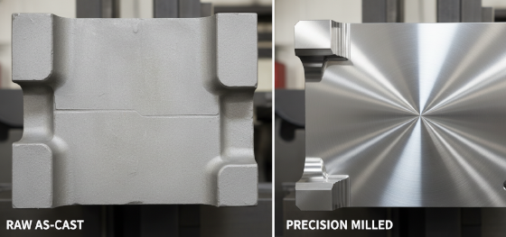 comparing raw as cast metal textures against precision milled faces