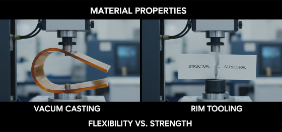 mechanical performance testing for RIM vs vacuum casting material properties