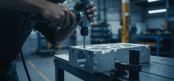 drilling and tapping precise internal threads on raw castings