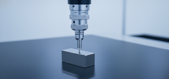 Micrometer undergoing morning zero-point calibration verification using a high-precision industrial gauge block