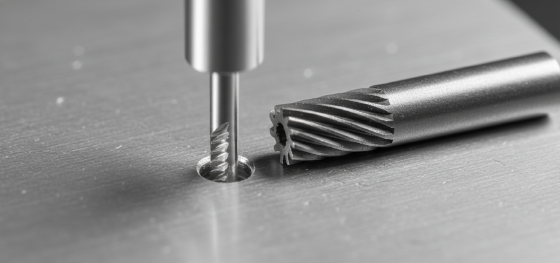 Microscopic view of an ultra-fine M2 form tap processing a micro blind hole in an aluminum plate