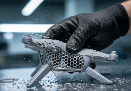 Mechanic accidentally crushing a brittle 3D printed polymer drone housing due to excessively thin walls.png