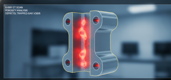X-ray scan of a solid metal bracket revealing dangerous trapped atmospheric gases inside