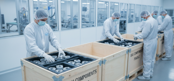 turnkey production floor packing small batches of aluminum UAV mounts