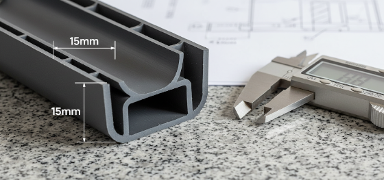 engineering cross section showing variable wall thickness for RIM parts