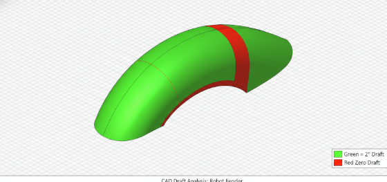 color coded CAD analysis of draft angles for reaction injection molding