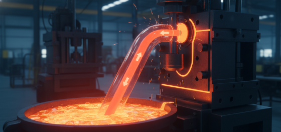 gooseneck mechanism operating inside a boiling liquid zinc crucible