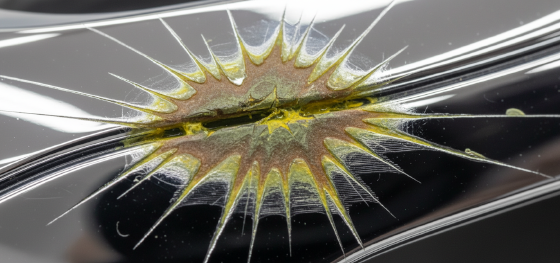 Printed plastic part exhibiting toxic yellow acid bleed out destroying the surrounding chrome finish