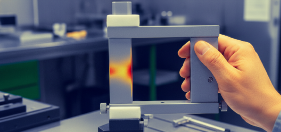 Thermal imaging showing body heat transferring into a micrometer frame causing thermal expansion and measurement errors