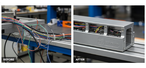 routing sensitive diagnostic cables through protected metallic structural channels