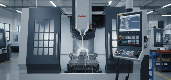 Mazak 5-axis machining center displaying helical interpolation G-code for deep hole threading in Jucheng Shenzhen