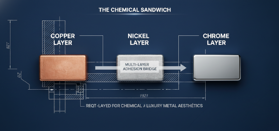 copper nickel and chrome multi layer chemical adhesion bridge