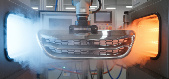 Plated plastic component surviving extreme temperature shifts inside a testing chamber without cracking