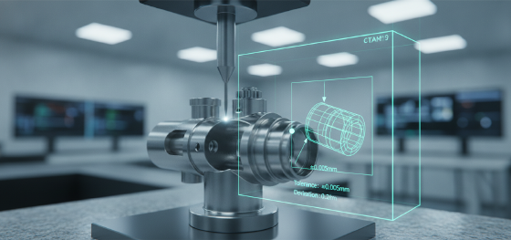 cmm probe verifying physical tolerances on complex hardware parts