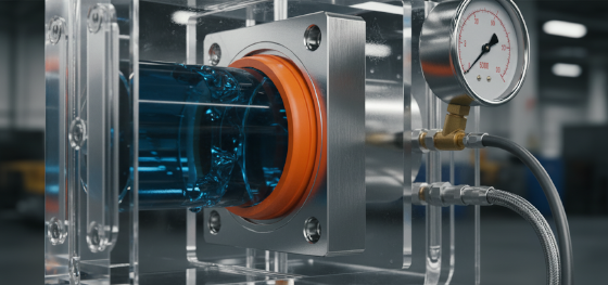 Customized flexible orange seal surviving high-pressure fluid testing inside a heavy transparent acrylic chamber Customized flexible orange seal surviving high-pressure fluid testing inside a heavy transparent acrylic chamber