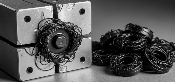 Tooling failure showing severe plastic flash caused by worn parting lines on a soft aluminum mold