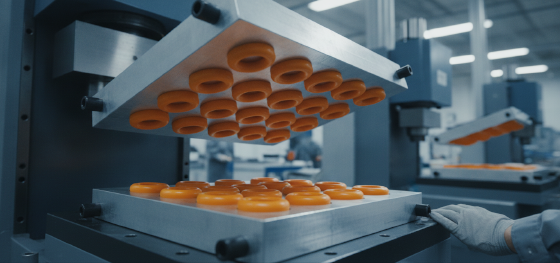 CNC machined aluminum mold utilized for pressing high density industrial silicone prototypes