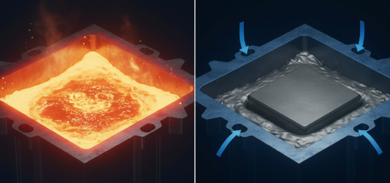 thermodynamic cooling simulation demonstrating metal pulling away from mold walls