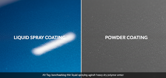 benchmarking thin liquid spraying against heavy dry polymer armor