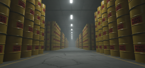 Heavy yellow toxic waste barrels representing the massive financial burden of environmental compliance
