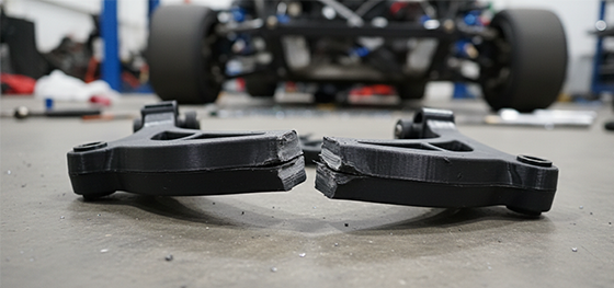 Catastrophic delamination failure of an FDM 3D printed plastic suspension arm splitting along the Z-axis layer lines
