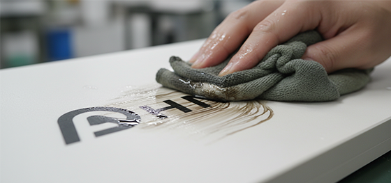 chemical damage erasing ink logos on industrial plastic panels