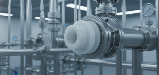 Catastrophic cold flow deformation of a Teflon washer crushed under heavy flange bolting pressure