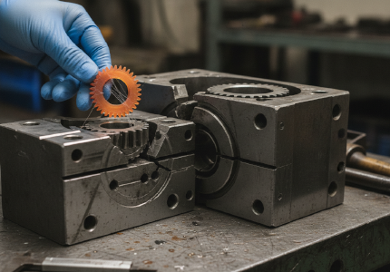 Mechanical engineer comparing a cheap printed gear against an expensive broken steel mold.png