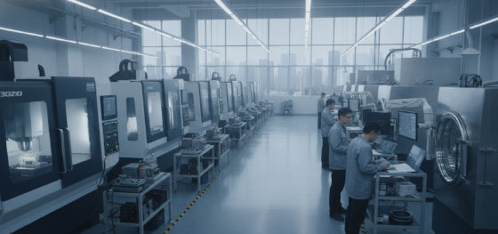 Enclosed CNC milling centers operating seamlessly alongside massive vacuum casting chambers
